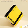 A yellow sketchbook with black binding shows an upgraded edge banding and adhesive binding process.