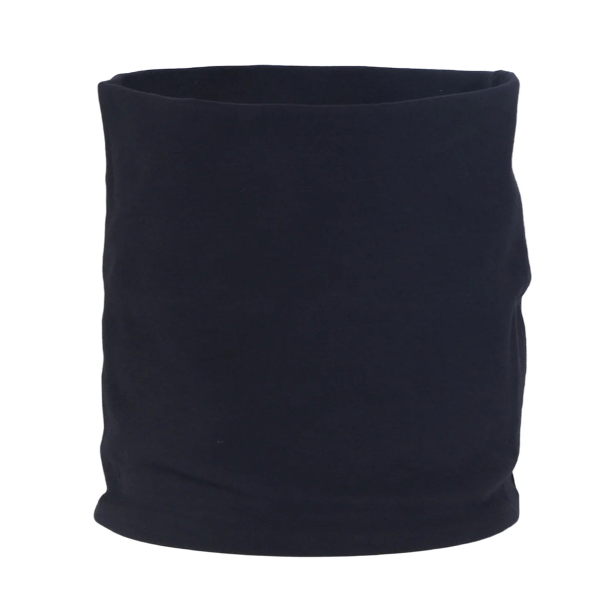 A dark navy blue neck warmer or scarf, likely made of a cozy cotton blend fabric.