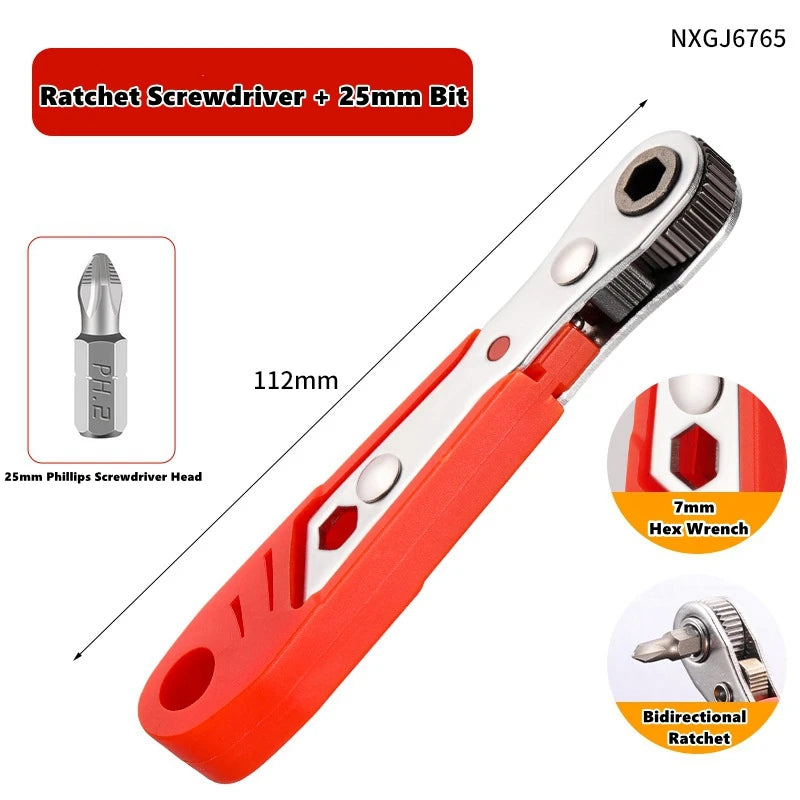 Compact 90-Degree Ratcheting Screwdriver Set with Bit Kit
