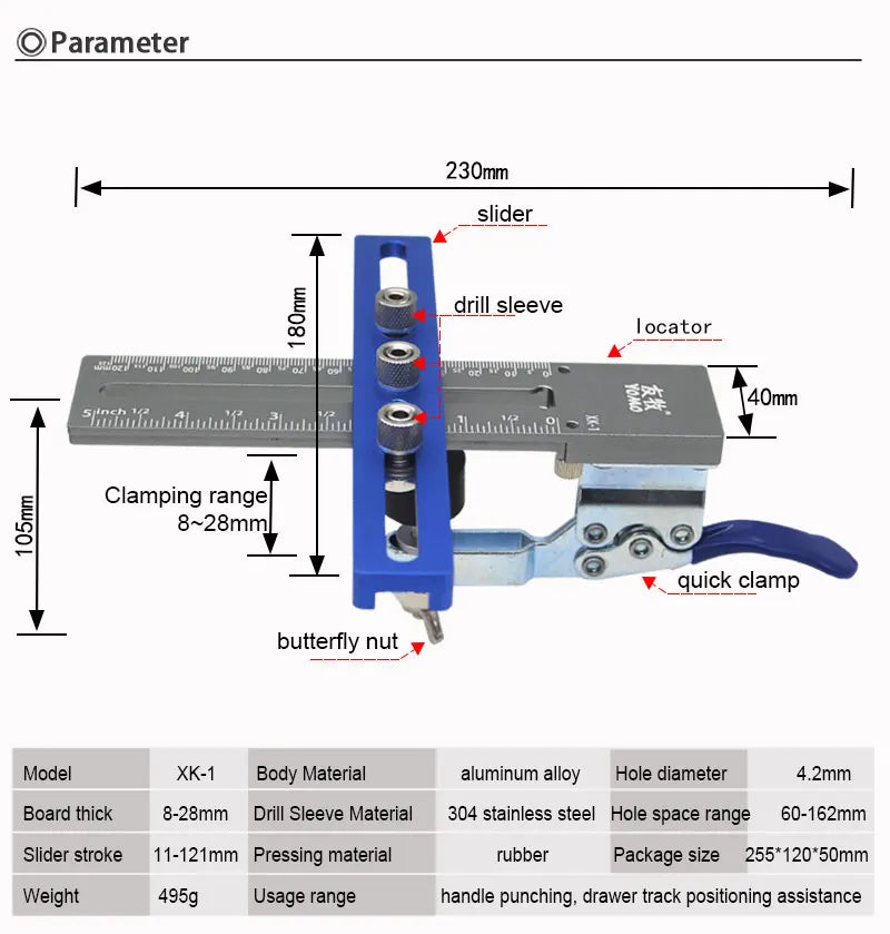 Cabinet Hardware Installation Jig with Adjustable Drill Guide