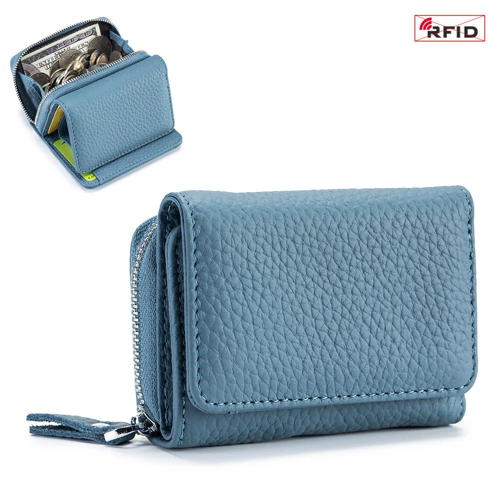 Genuine Leather Mini RFID Wallet for Women