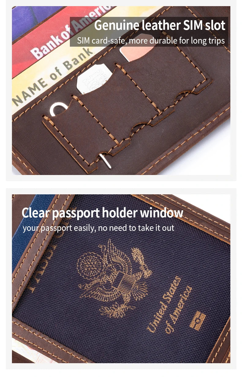Vintage Genuine Leather Passport Holder with RFID Blocking