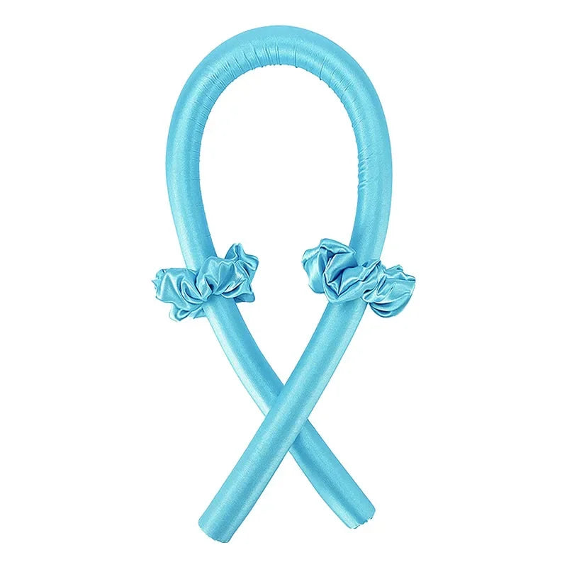 Diadema de seda azul claro sin calor con forma de 'X' y lazos de tela.