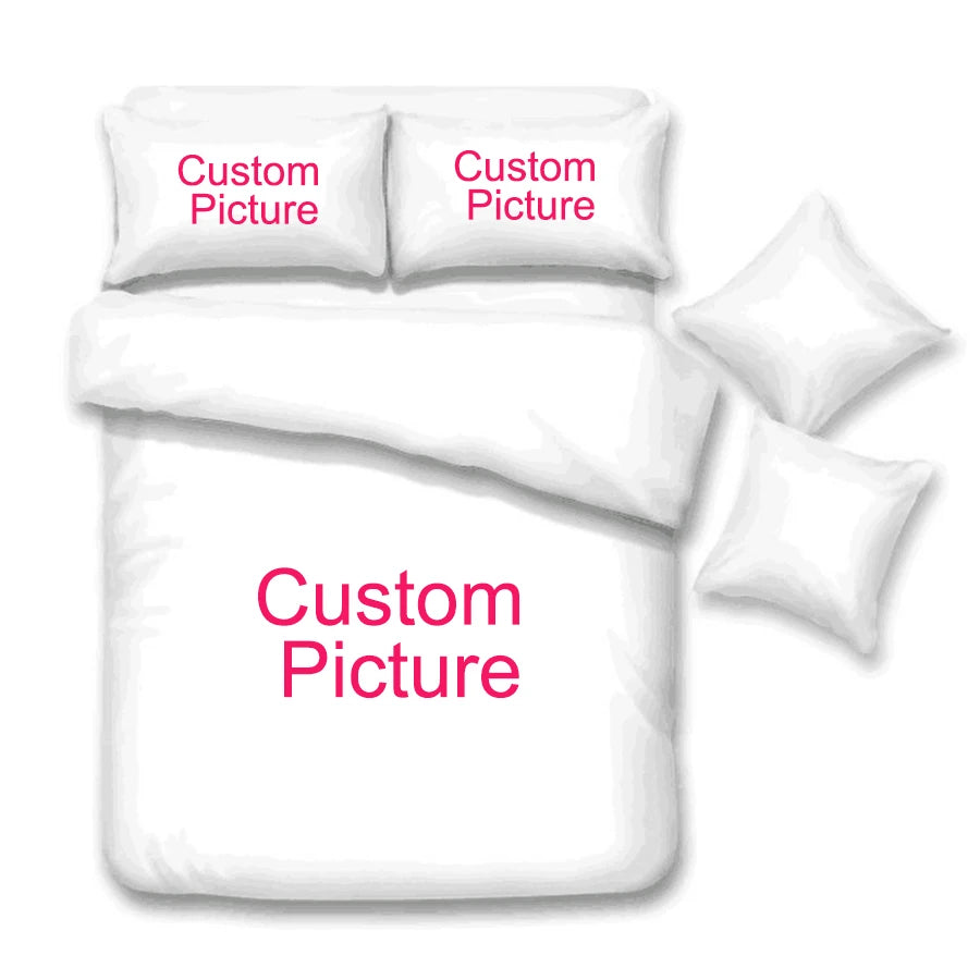 A set of custom picture pillowcases and a duvet cover featuring the theme of firefighters and fire engines.
