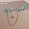 Double-Hole Link Chain Earrings with Green Zircon