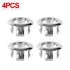A set of four chrome-plated sink overflow covers or strainers.