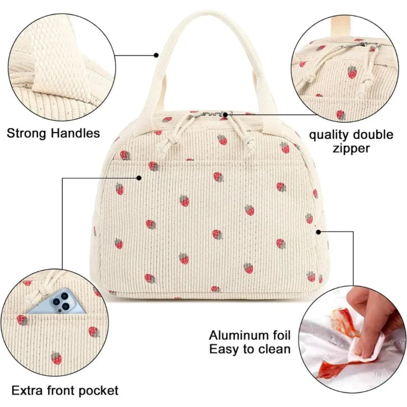 Insulated Corduroy Lunch Bag for Kids and Adults