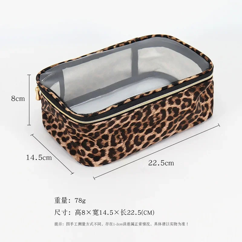 Leopard Print Transparent Makeup Bag with Waterproof Zipper