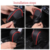 Installation steps showing how to install a leather gear shift knob cover onto a vehicle's shifter.