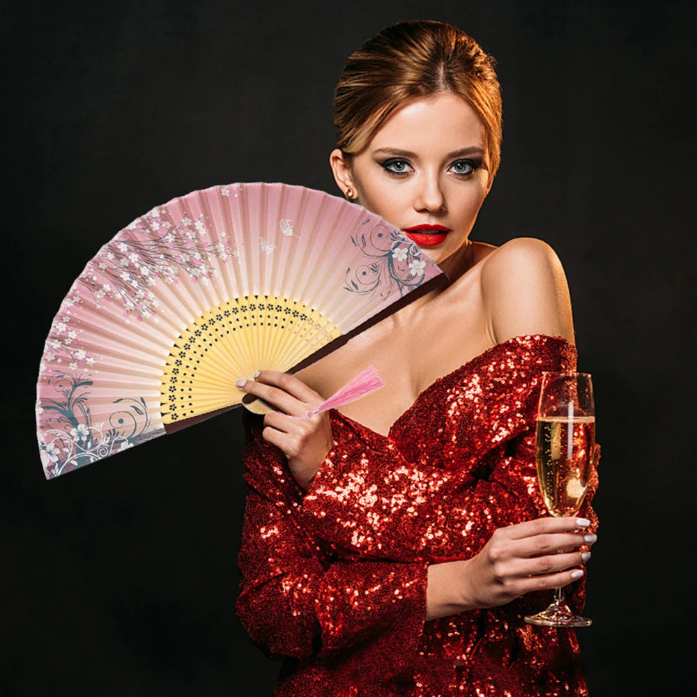 Traditional Folding Hand Fan with Bamboo Frame