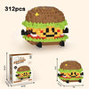 A set of 312 micro building blocks forming a cute black model dessert figurine resembling a hamburger.