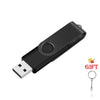 Black portable USB 2.0 flash drive with a metal keyring attached.