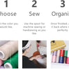 Three steps for sewing: Choose, Sew, and Organize with a set of 12-color polyester sewing thread.