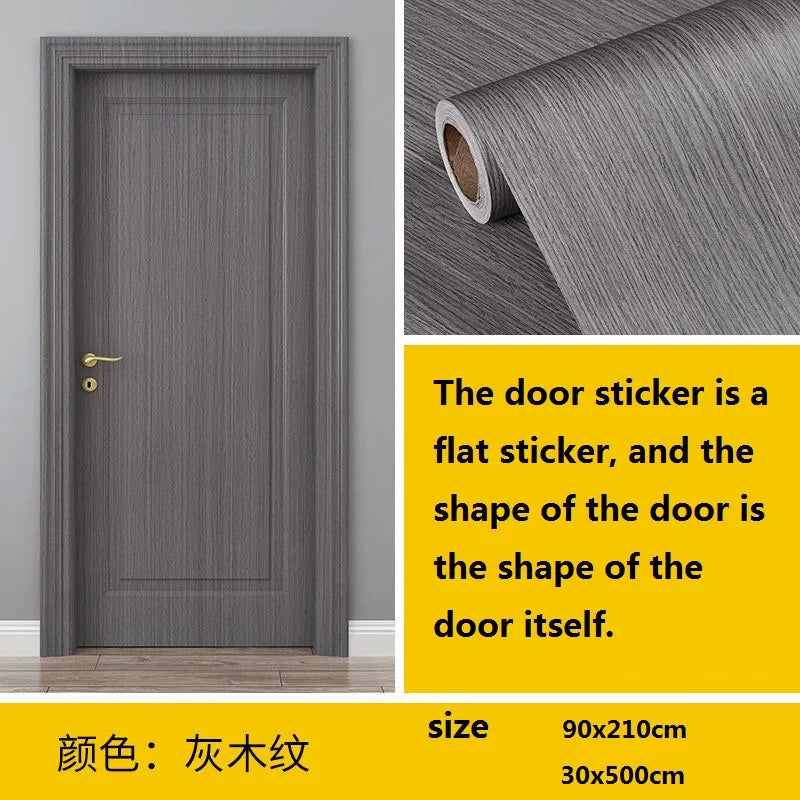 A vertical gray wood grain door sticker showing the flat shape of a door.