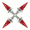 A set of red rust-resistant license plate screws with hexagonal heads and threaded shafts.