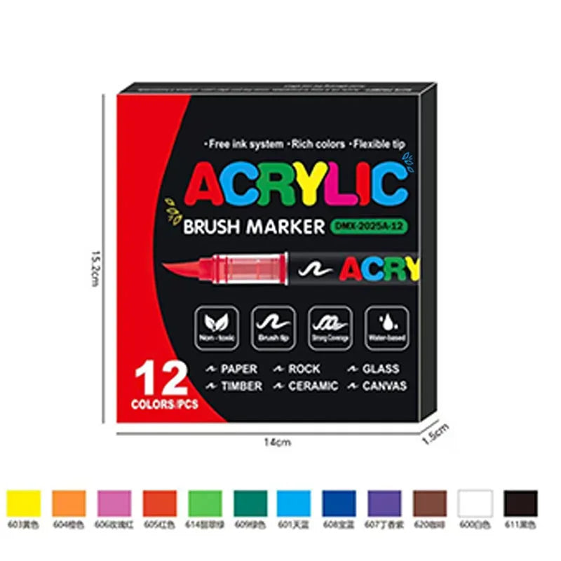 72-farbiger Acrylfarbe-Marker-Set mit Pinselspitzen