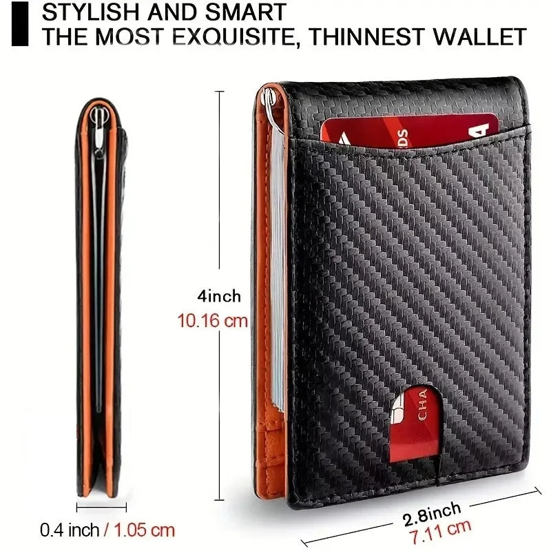 Slim Leather RFID Blocking Wallet with Money Clip