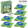 A set of six magnetic base plates for a Mineworld building block game, featuring green and blue textured surfaces.