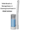 A white wall-mounted toilet brush holder with a cylindrical cleaning brush head and a storage base.