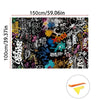 A rectangular sticker featuring a colorful graffiti pattern on a black background for car interior wrapping.