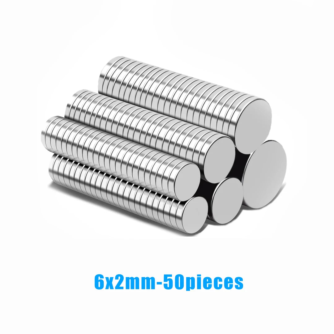 50 pieces of 6x2mm silver refrigerator magnets stacked together