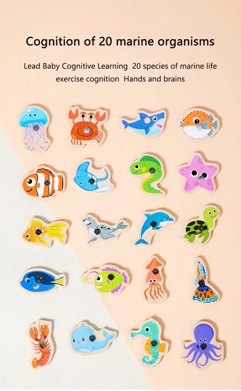 Montessori Wooden Magnetic Fishing Toy for Kids – Educational Marine Life Game