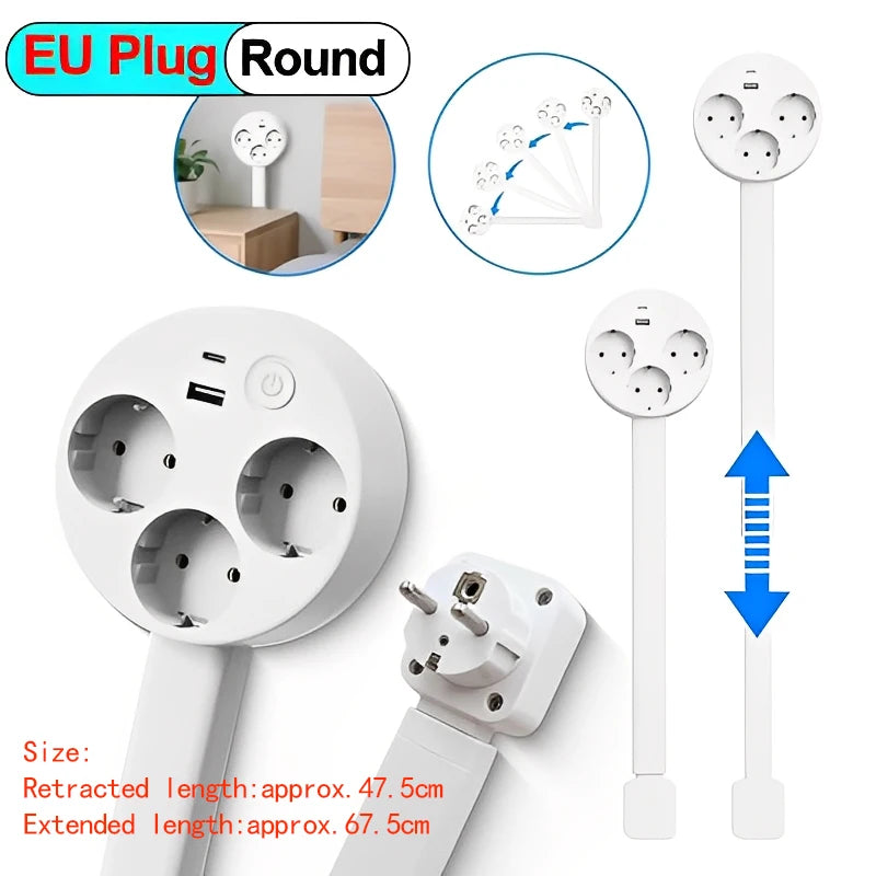 Rotating Wall Plug Extender with Adjustable Length and USB Ports