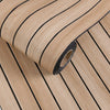 Roll of light wood peel-and-stick wallpaper featuring black horizontal stripes