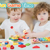 A collection of colorful wooden puzzles and blocks for kids playing together.