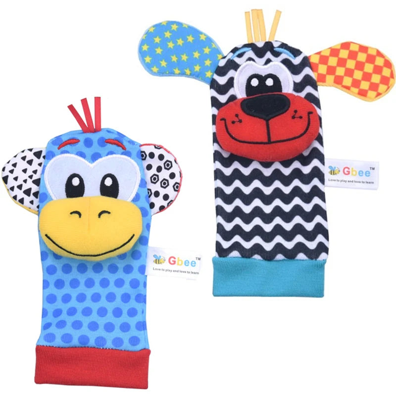 Baby Wrist Rattles and Animal Socks Set for Sensory Development