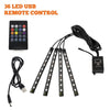 A set of 36 LED USB remote control lights and a power cable for car underglow strips.
