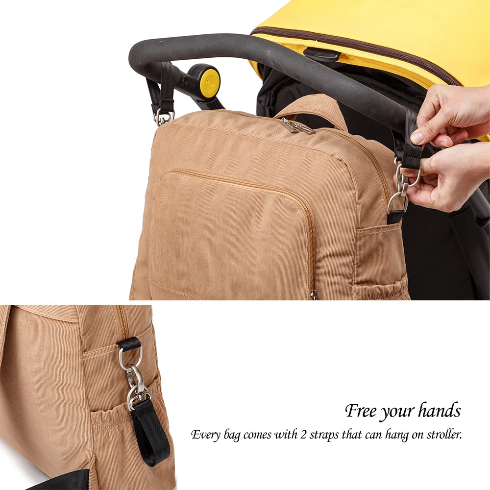 Soft Corduroy Diaper Backpack with Large Capacity