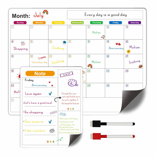 Monatlicher Kalender für Juli mit täglichen Aktivitäten und Notizen wie Einkaufen, Kochen und Jubiläen.