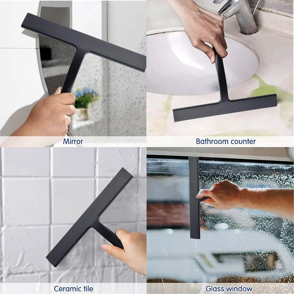 Shower Squeegee with Hanging Silicone Holder for Glass Doors & Mirrors