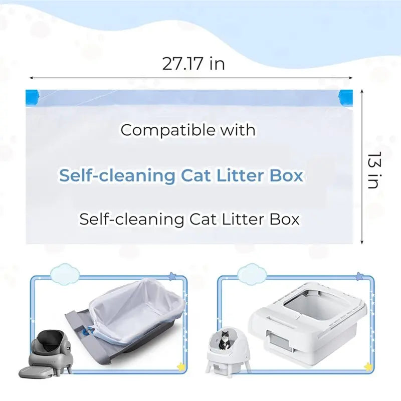 Open-Top Self-Cleaning Cat Litter Box Liners - Drawstring Design