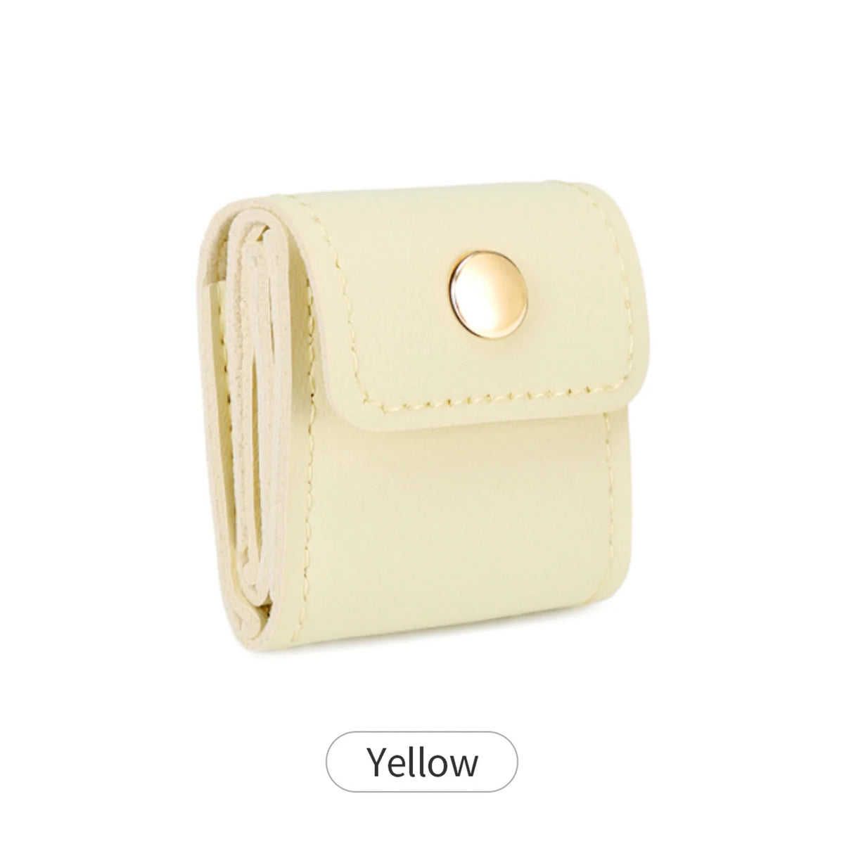 A pale yellow compact PU leather jewelry organizer pouch with a flap closure.