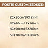 Liste anpassbarer Postergrößen: 20x30cm, 30x40cm, 40x50cm und 50x70cm.