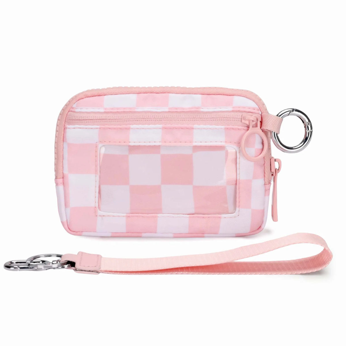 Checkered Card Case Wallet with Detachable Keychain and ID Window