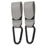 Gray PU leather stroller hook with a strap and loop for organizing baby items