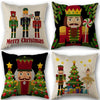 A set of four vintage Christmas-themed embroidered pillow covers featuring Santa and festive holiday designs.