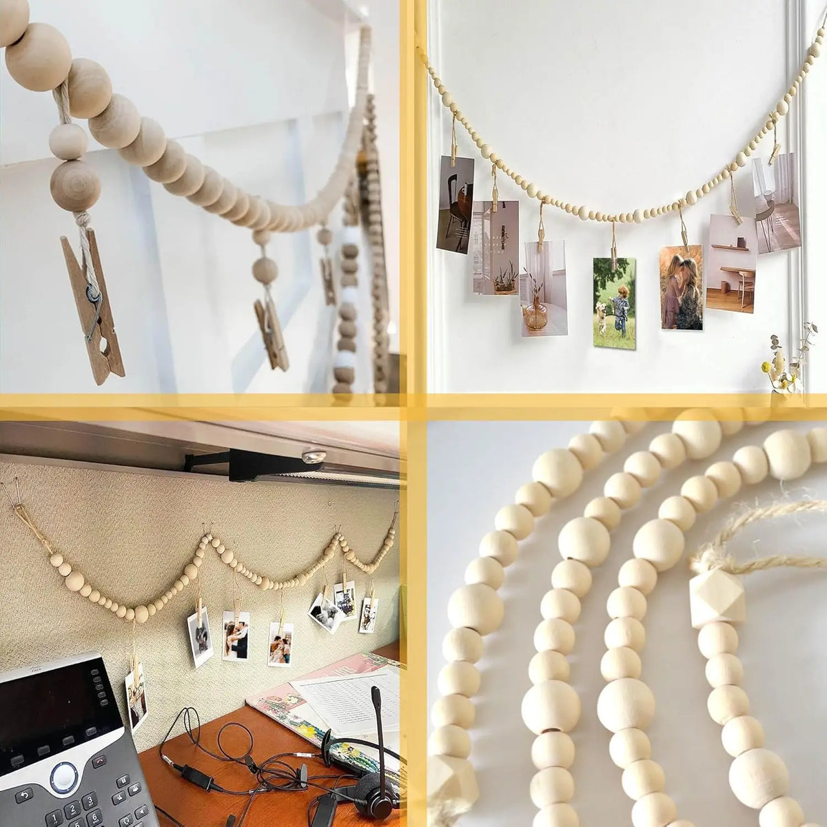 Wooden Beads Photo Garland for Wall Display
