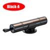 A black emergency hammer tool with a seat belt cutter and window breaker function.