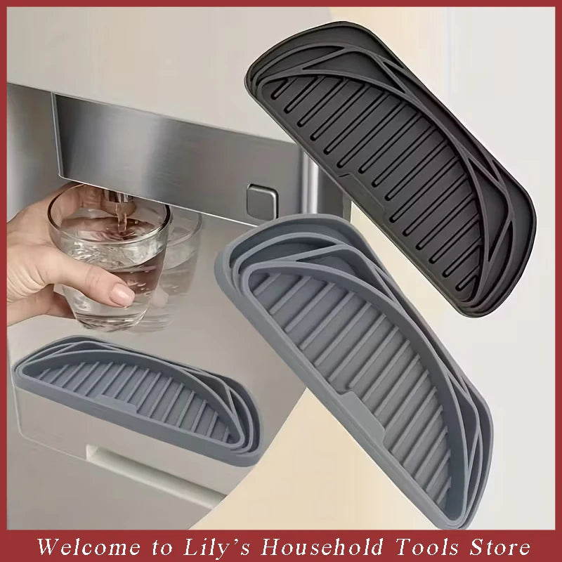 A silicone refrigerator drip tray with raised ridges shown in various angles.
