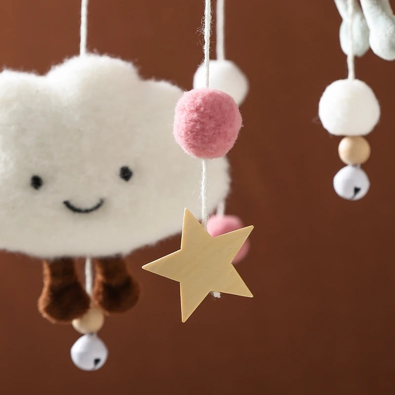 Wooden and Felt Crib Mobile with Cloud and Star Rattles