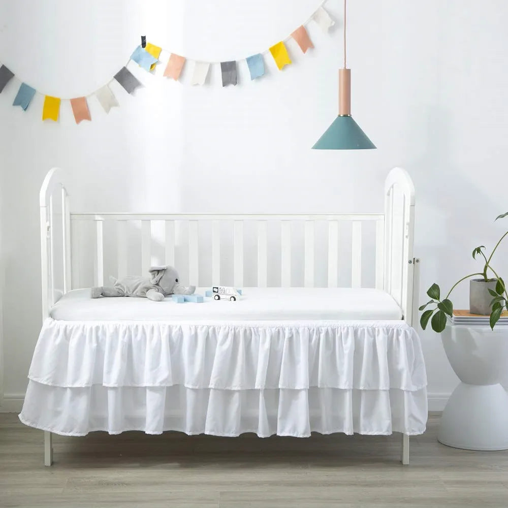 Two-Layer Ruffled Crib Bed Skirt for Standard and Toddler Beds