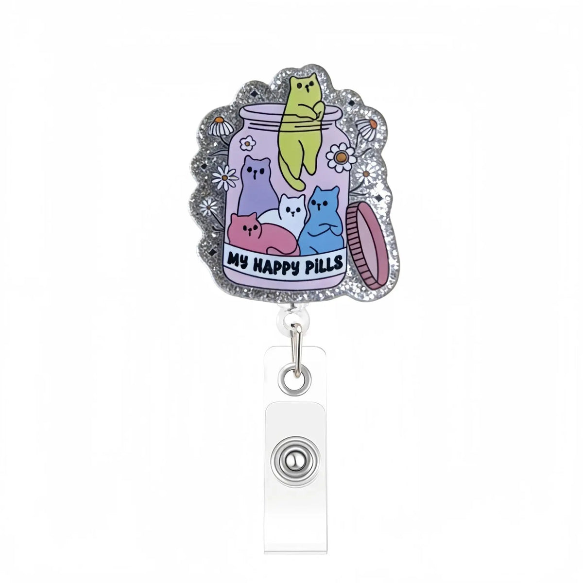 Cute Cat Acrylic ID Badge Reel with Retractable Clip