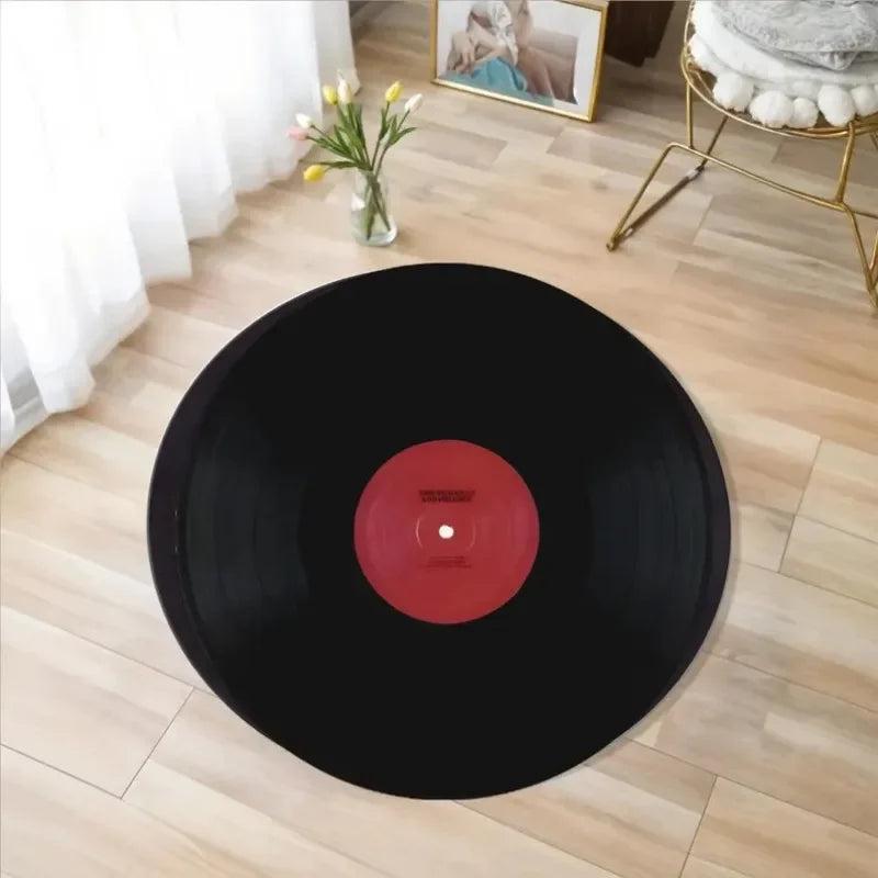 Retro Vinyl Record Round Rug – Soft Non-Slip Music Lover's Mat