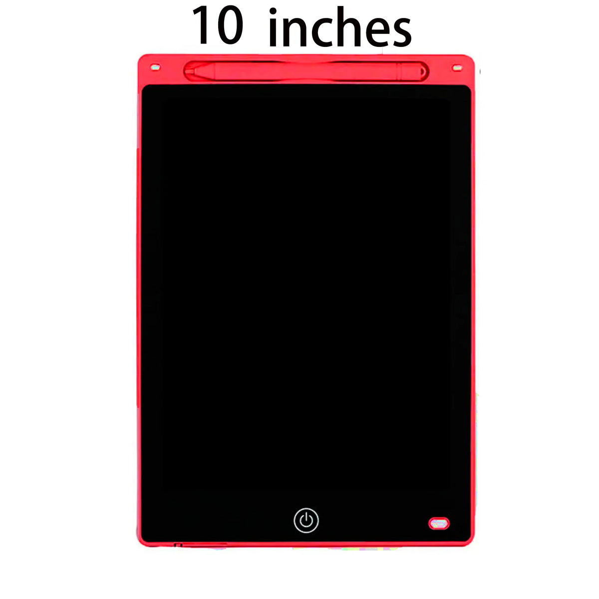Schwarzes, verstellbares LCD-Zeichen-Tablet mit rotem Rahmen und Power-Taste.