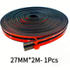 Roll of black rubber T-shaped seal strip for windshield gap protection, 27mm wide.
