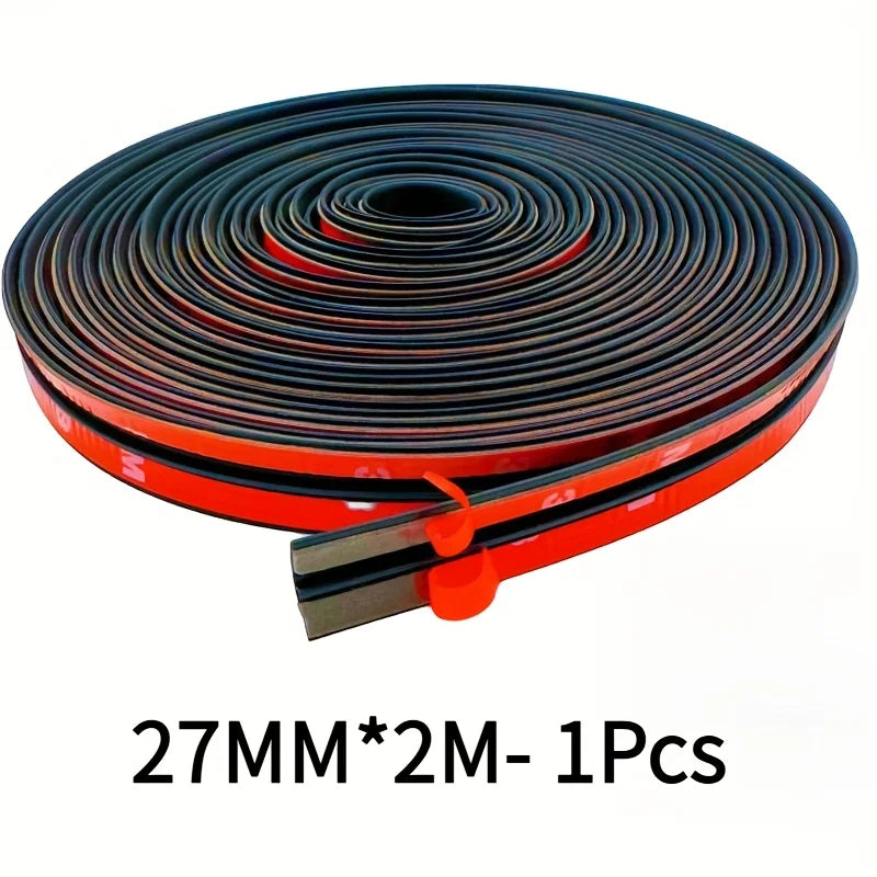 Roll of black rubber T-shaped seal strip for windshield gap protection, 27mm wide.